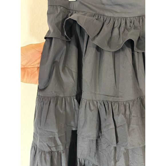 Wayward Fancies Asymmetric Ruffle Tier Cotton Poplin Skirt Black Size M - Picture 9 of 12